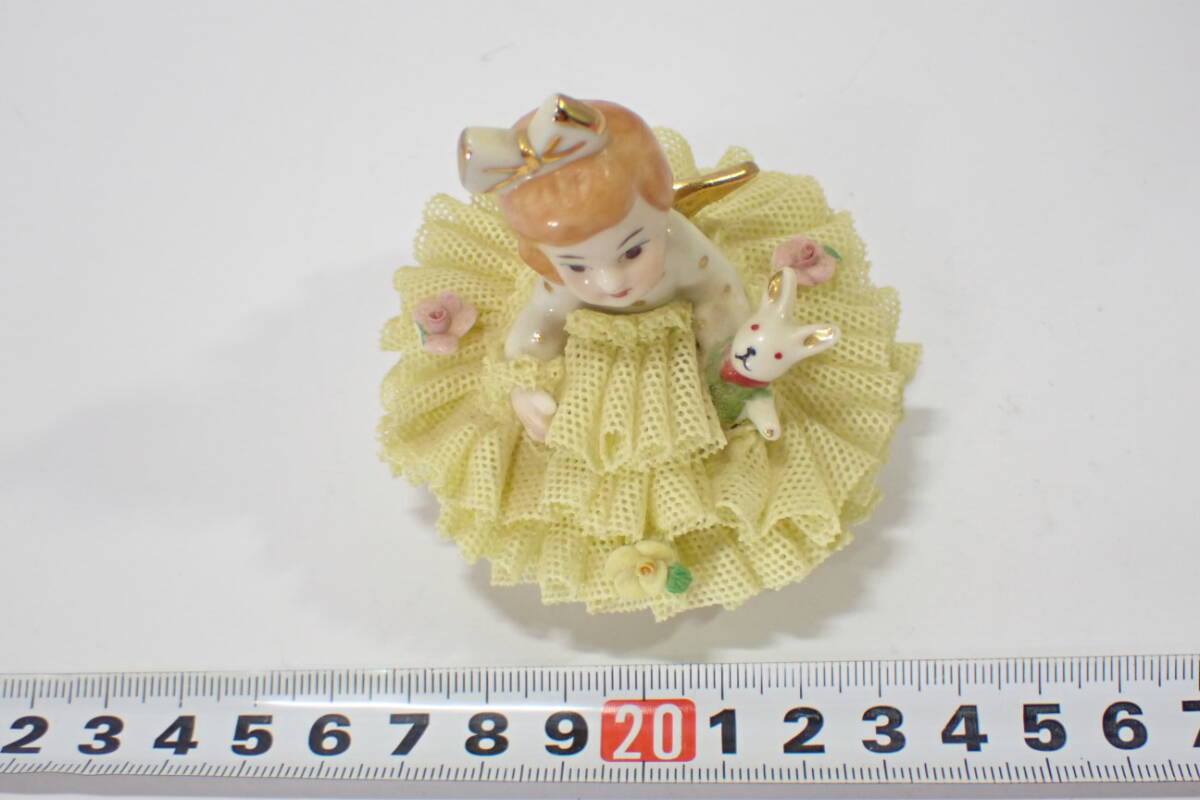 83614 Irish Dresden Angel Doll アイリッシュ ドレスデン エンジェルドール 陶器 レース 人形 置物 ビンテージの画像9