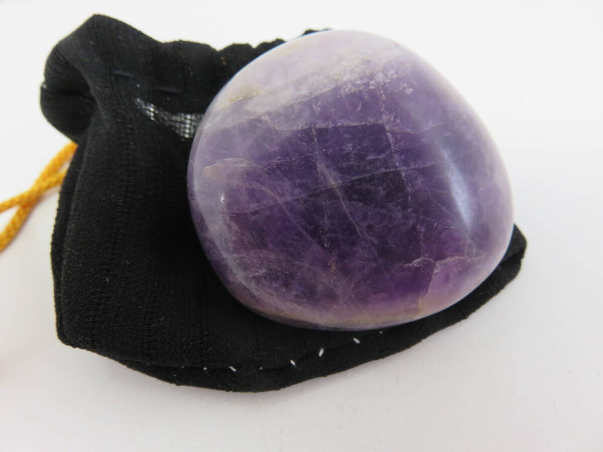 天然石 アメジスト 紫水晶 磨き石 パワーストーン 鉱物 置物 インテリア 御守 巾着付の画像4