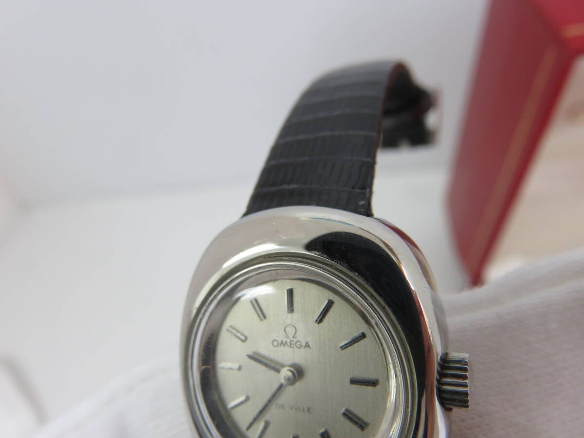 オメガ デビル 515.027 Cal.485 手巻き 2針 動作品 革ベルト シルバー レディース 腕時計 ケース付  OMEGA DE VILLE の画像9