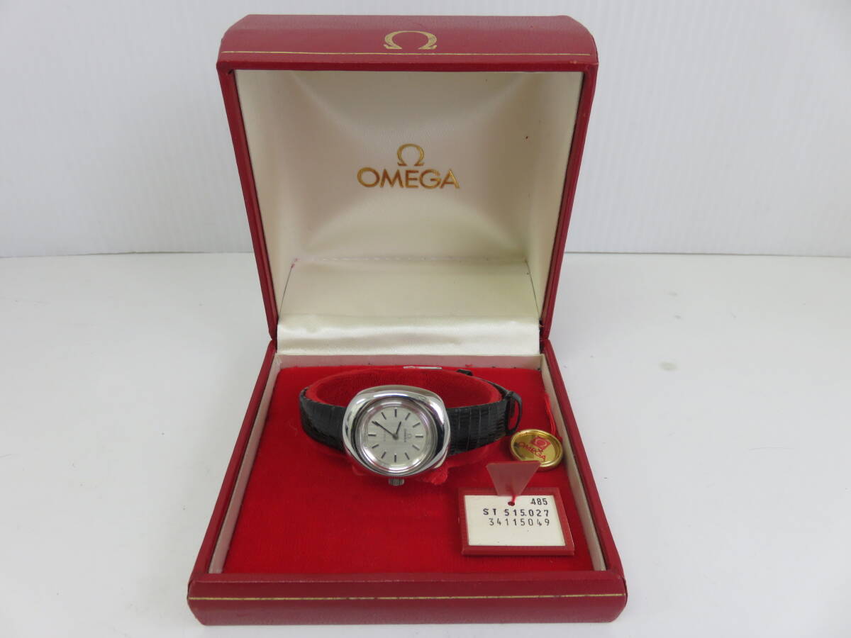 オメガ デビル 515.027 Cal.485 手巻き 2針 動作品 革ベルト シルバー レディース 腕時計 ケース付  OMEGA DE VILLE の画像1