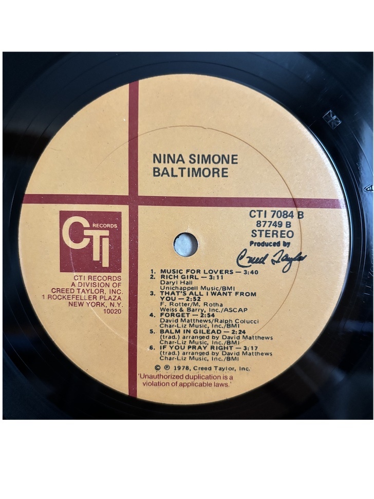 Nina Simone Baltimore US Original LPの画像7