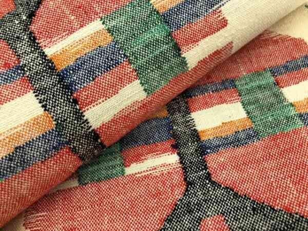 085480# 【1円～】手織り紬横段に抽象模様織出し名古屋帯の画像10