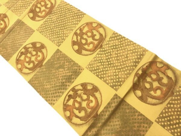 085443# 【1円～】市松に抽象模様織出し名古屋帯の画像1