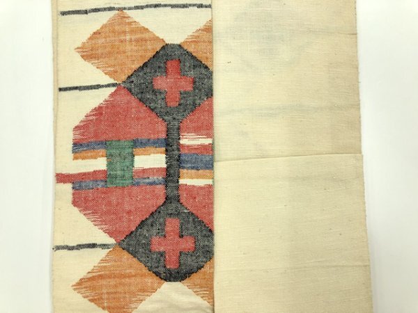 085480# 【1円～】手織り紬横段に抽象模様織出し名古屋帯の画像7