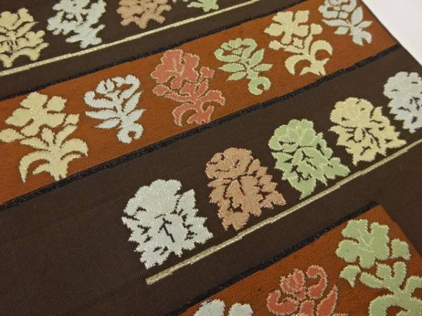 085903# 【1円～】横段に抽象花模様織り出し名古屋帯の画像6
