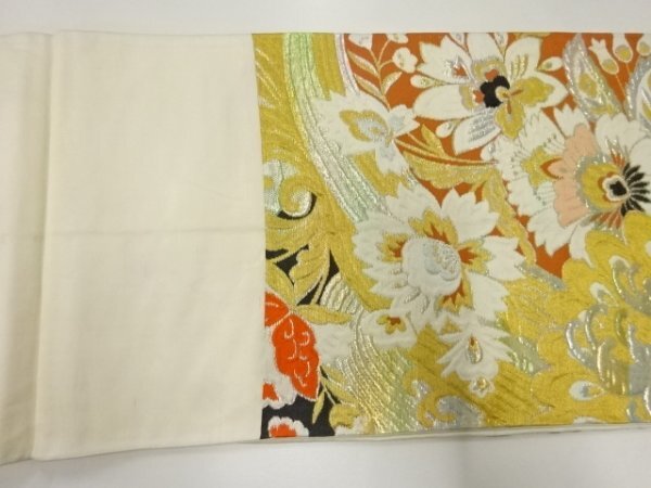 ys6971180; 宗sou 荒波に花唐草模様織出し袋帯（材料）【アンティーク】【着】_画像9