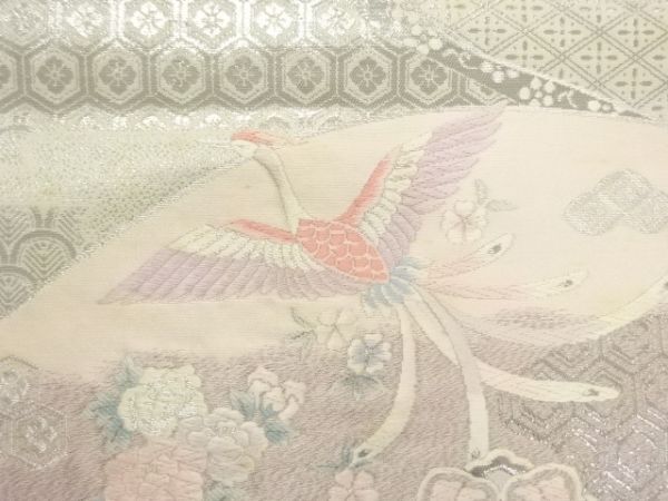 ys6973766; 宗sou 地紙に花鳥模様織り出し袋帯（材料）【アンティーク】【着】_画像3