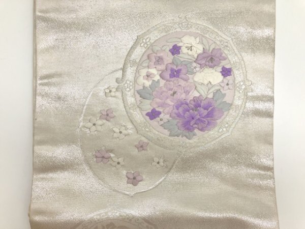 090465# [1 jpy ~] mirror reverse side . flower pattern embroidery Nagoya obi 
