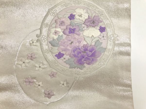 090465# [1 jpy ~] mirror reverse side . flower pattern embroidery Nagoya obi 