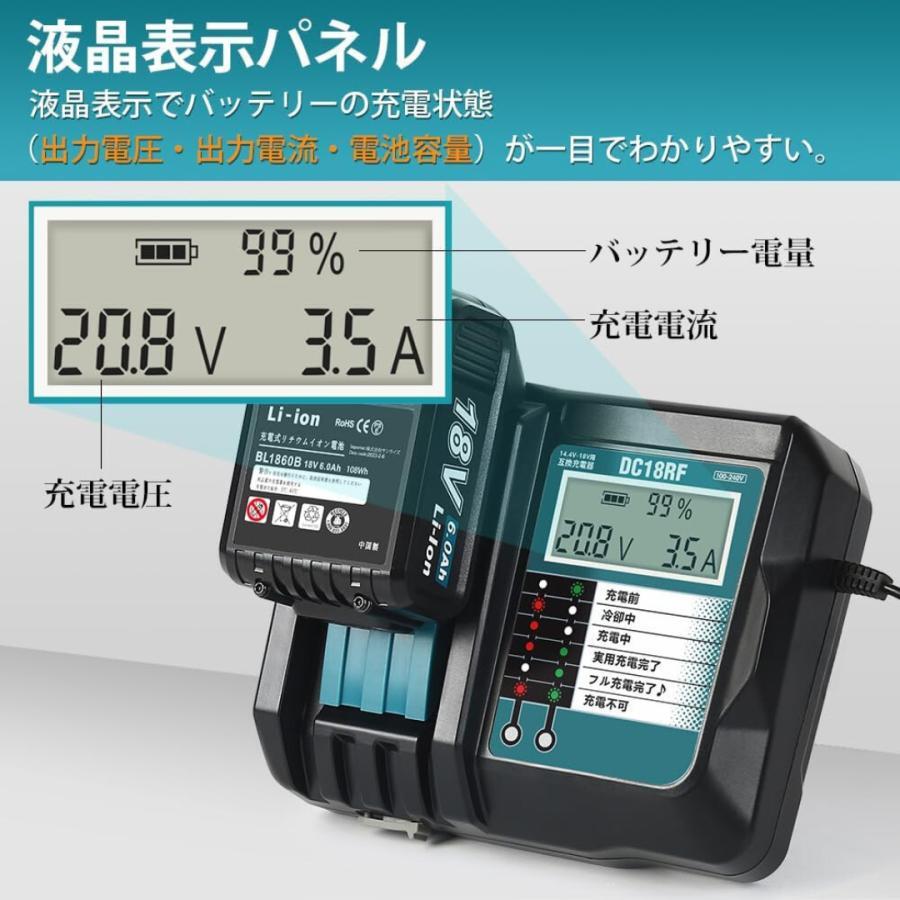 (A) マキタ makita 互換 BL1460B 2個 + DC18RF 液晶付 充電器 バッテリー セット_画像8