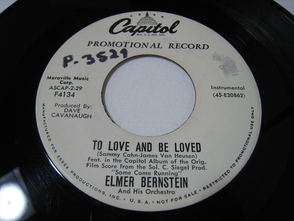 【7”】 ELMER BERNSTEIN / ●白プロモ● TO LOVE AND BE LOVED US盤 SOME CAME RUNNING 走り来る人々 エルマー・バーンスタイン_画像1