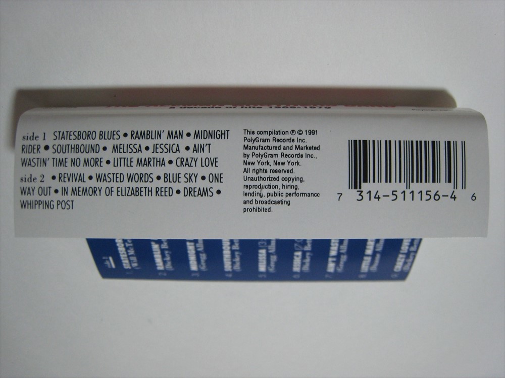 【カセットテープ】 THE ALLMAN BROTHERS BAND / A DECADE OF HITS 1969-1979 US版 オールマン・ブラザーズ・バンド コレクション の画像5