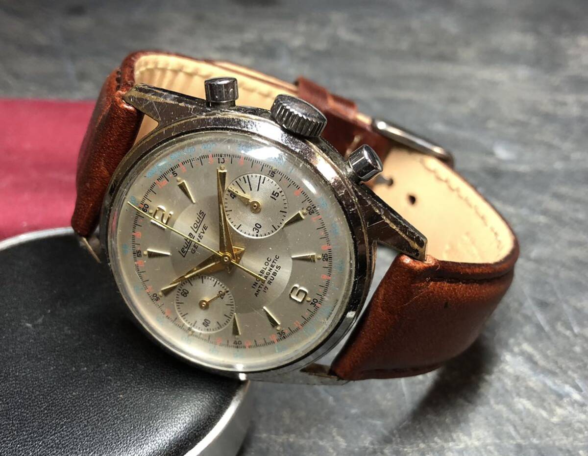 [ rare rare ]vintage mechanical chronograph 1960*s Leuba Louis Switzerland made machine hand winding chronograph Landeron248 Ran te long installing Vintage 