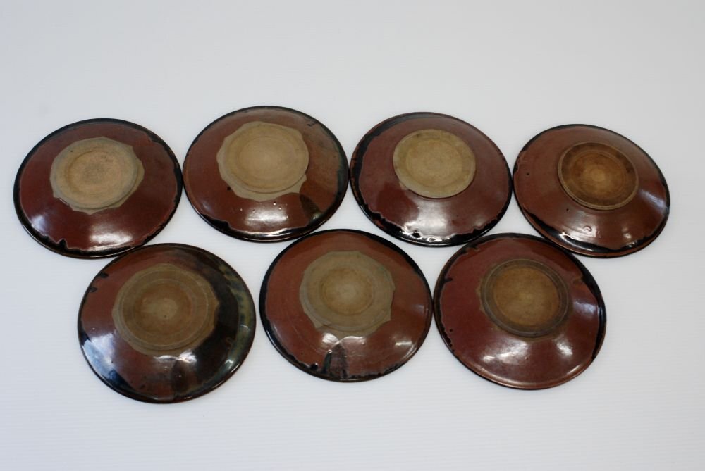 小石原焼 飛び鉋 中皿 7客 7寸 21cm 古陶磁器 [G700]の画像6