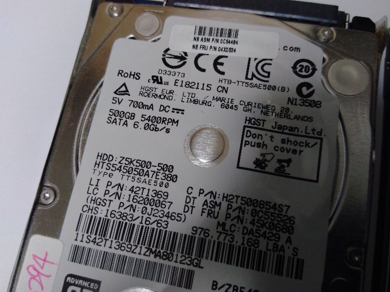 ▲ 14294時間 ＋ 22556時間　HGST Seagate　500gb HDD　うす型 2個セット ノート用 ／正常判定　送料無料