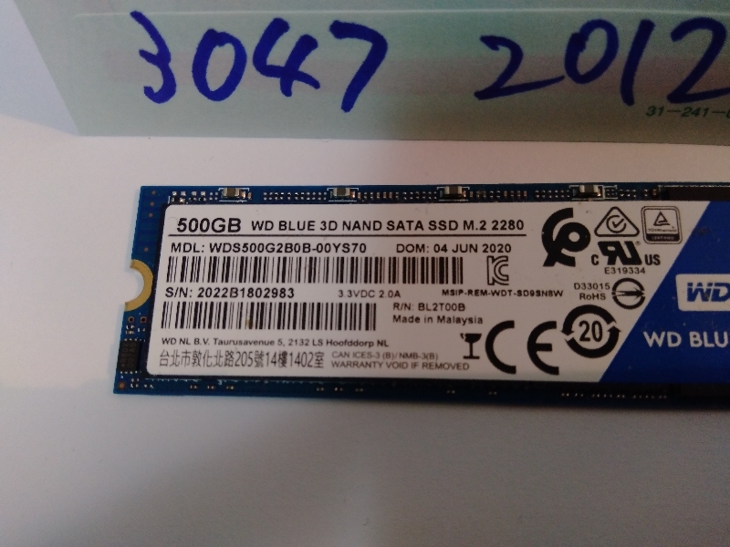 ■ SSD M.2 ■ 500GB （3047時間）　正常判定　WD Blue　送料無料