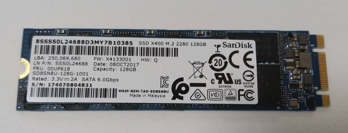 SD8SN8U-128G-1001 消去済み 中古品 送料無料 SSD X400 M.2 2280 　_画像1