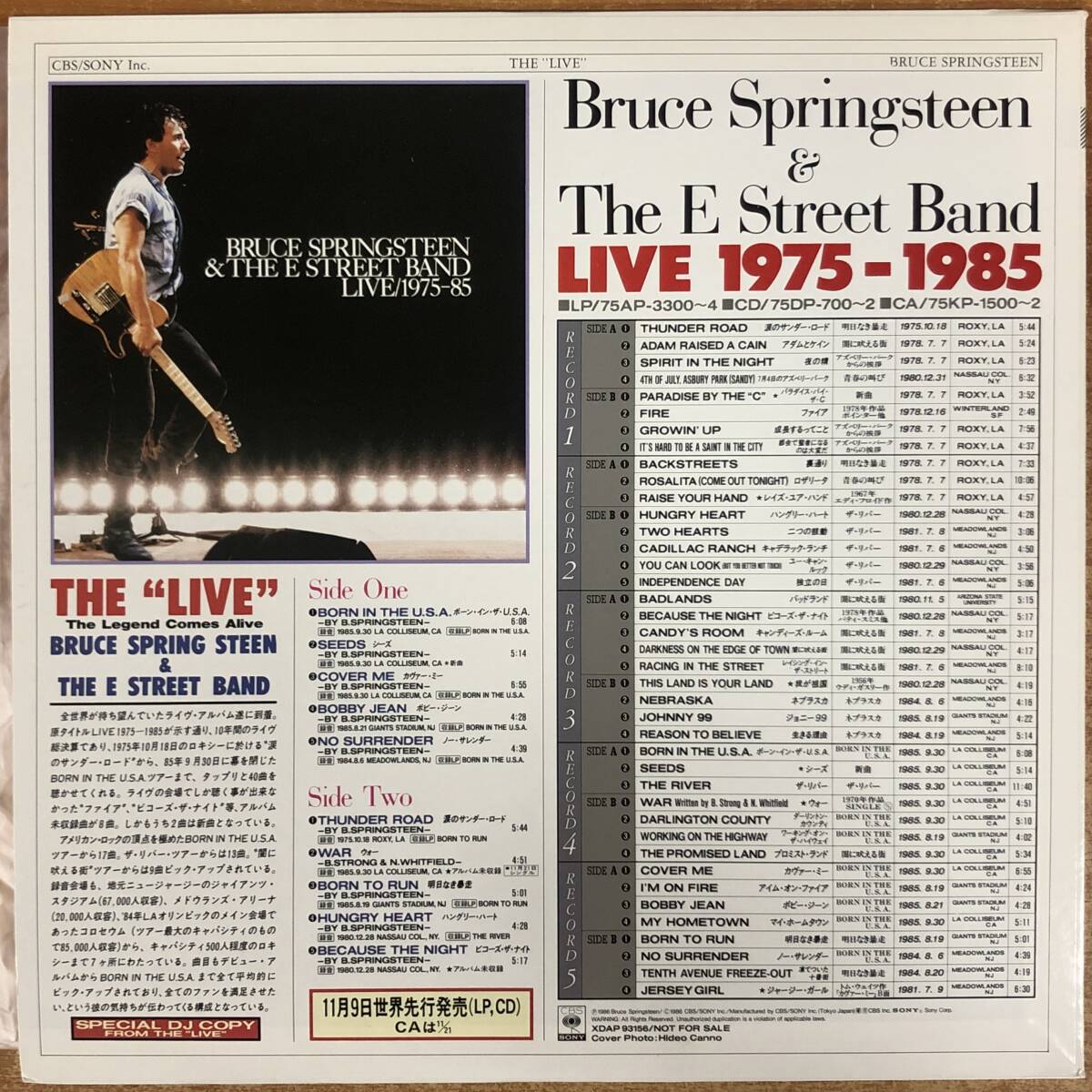LPレコード：Bruce Springsteen & The E Street Band The "Live" The Legend Comes Alive：XDAP 93156：日本盤：Promo盤_画像2