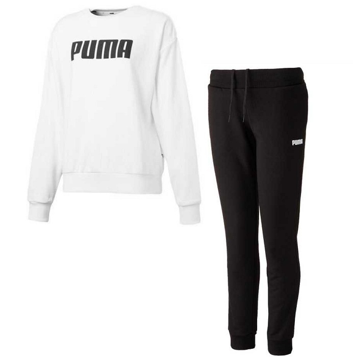  Puma Lady s Esse n автомобиль ruz футболка & брюки XL размер белый / черный белый чёрный вырез лодочкой French Terry тренировочный верх и низ 