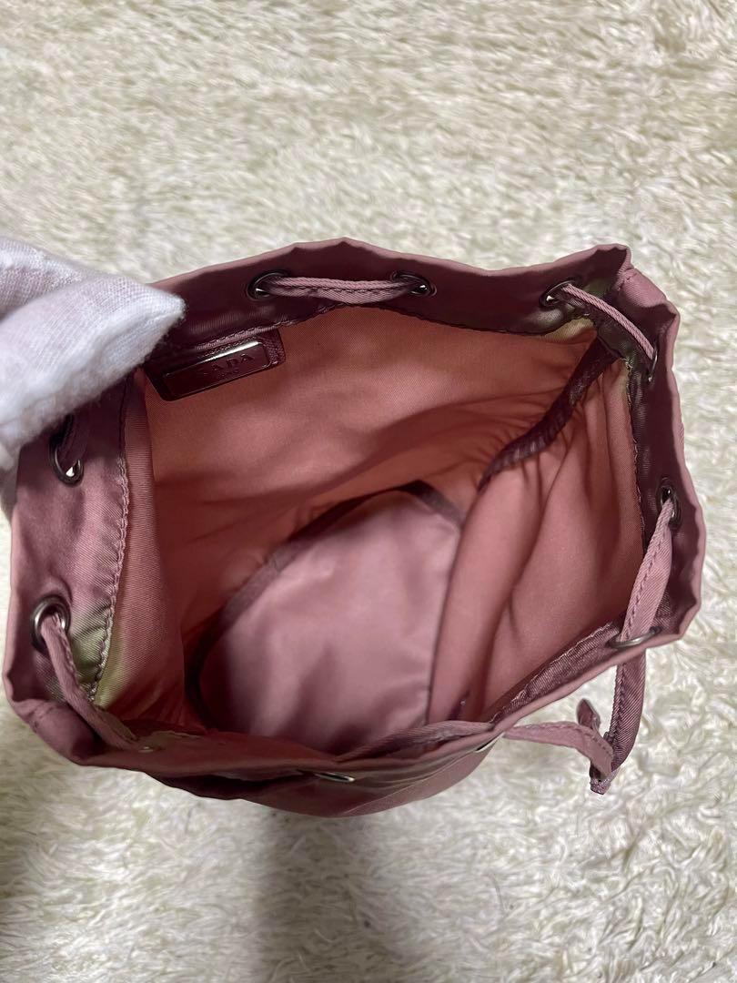 [ guarantee - attaching / rare color ]PRADA Prada pouch Mini pouch shoulder bag triangle Logo plate pink nylon 