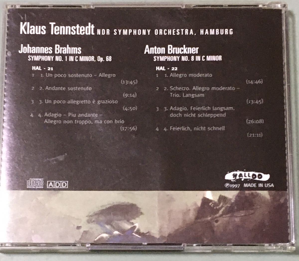 HALLOO/テンシュテット/ハンブルク北ドイツ放送交響楽団/ブラームス:交響曲第1番，ブルックナー:交響曲第8番/2CDの画像2
