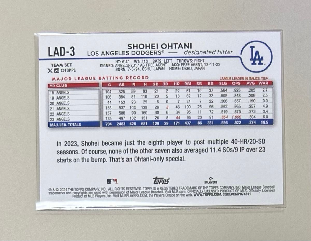 日本未発売　Topps 大谷翔平　ドジャース　チームセット　17枚　ベースカード　セット　LAD-3 Dodgers ※説明文必読