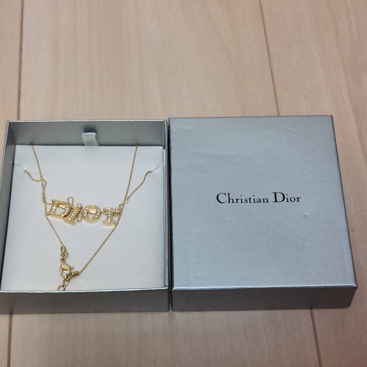 Christian Dior クリスチャンディオール ロゴ ネックレス ラインストーン GP ゴールドメッキ 中古◆21564の画像1