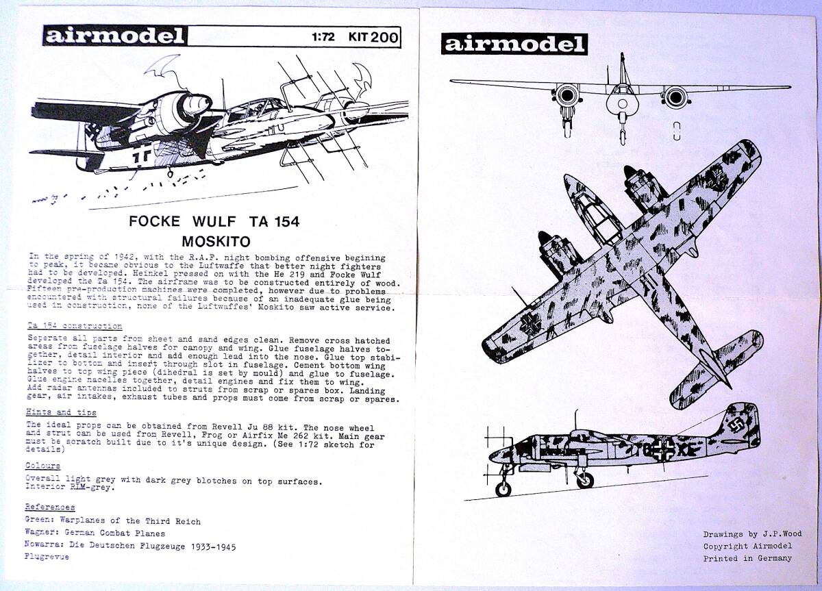 Airmodel エアモデル 1/72 ハインケル He 119 & フォッケウルフ TA154 モスキート 真空成形キット プラモデル 2個まとめ売り 未組立の画像8