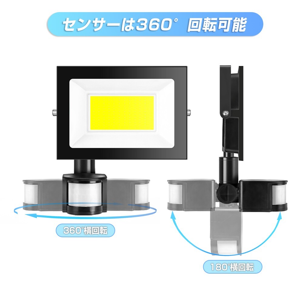 【即納】1台 LED 投光器 50W 500W相当 センサーライト 人感センサー 防犯ライト コンセント式 昼光色 6000K IP65防水 85-120V 広角 KNL-50