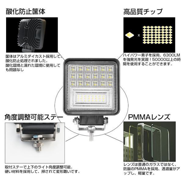 60W LED作業灯 ホワイト 6300LM トラック /ジープ/ダンプ用ワークライト 補助灯 夜間照明 工場現場・作業現場 DC9-32V 2個 送料込 301A-2_画像2