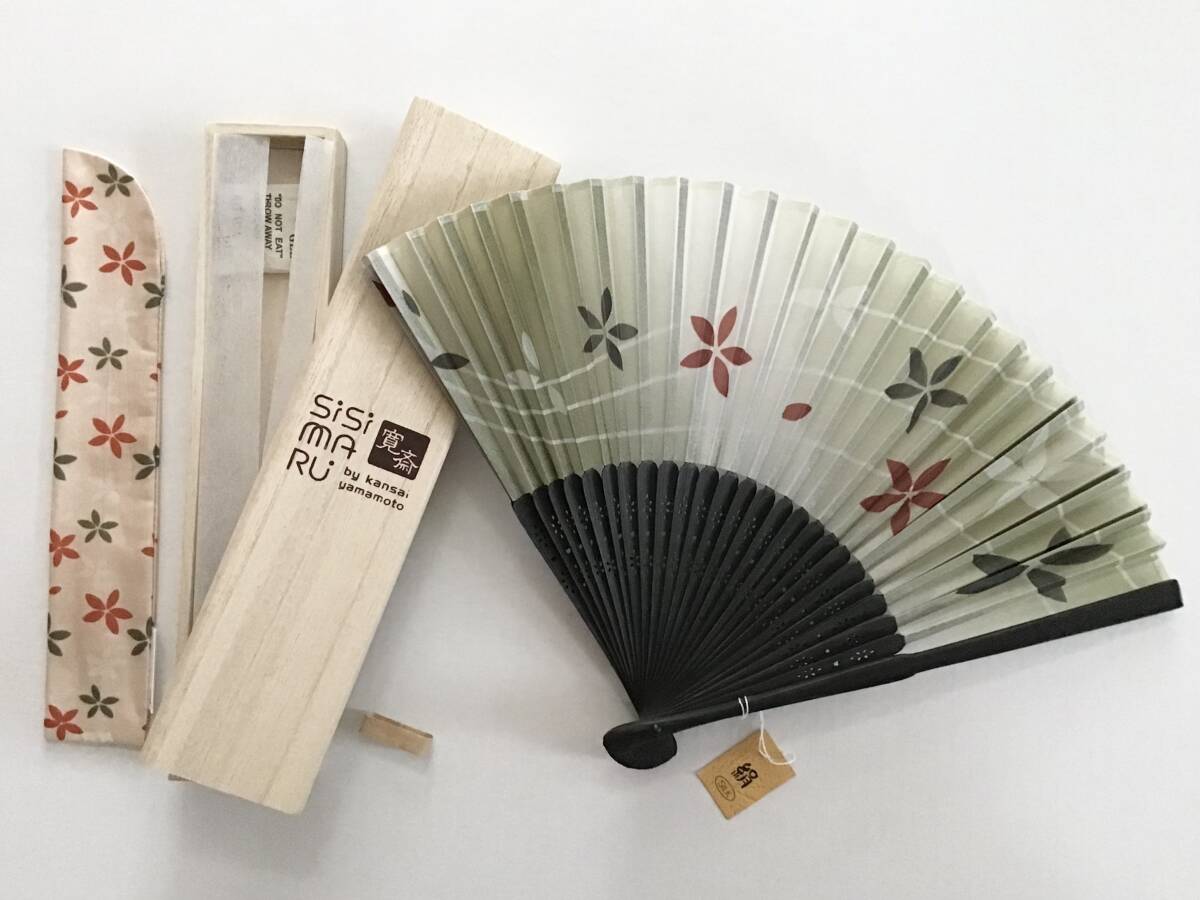  unused high class silk fan sisimaru by kansai yamamoto silk floral print fan sack . box attaching Kansai 