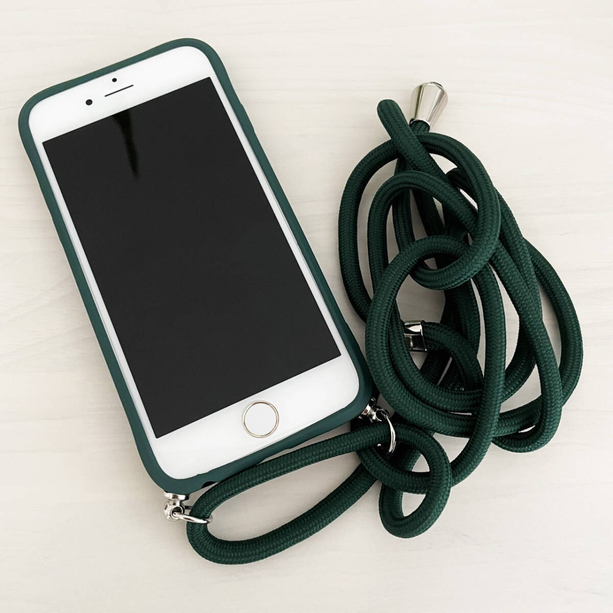 iPhone 6 6s 7 8 SE (第2世代/第3世代) SE2 SE3 ケース シリコン スマホ ショルダー 肩掛け 紐付き 収納 ダークグリーン 深緑 アイフォン_画像2
