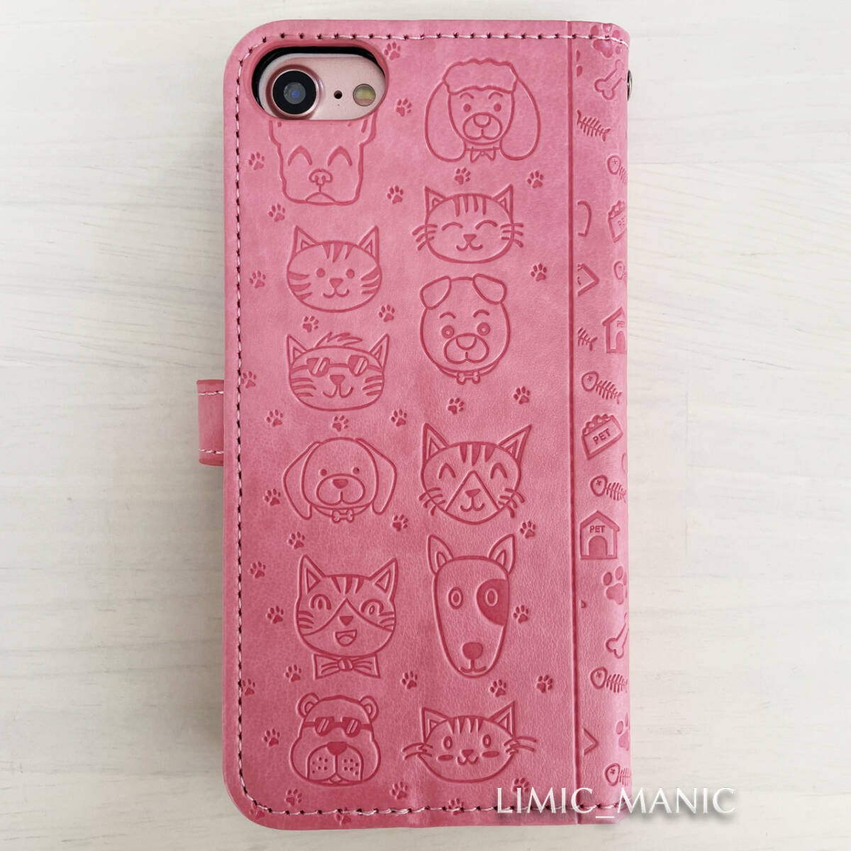 iPhone 6 6s 7 8 SE (第2世代/第3世代) SE2 SE3 ケース スマホ 手帳型 ピンク pink 猫 CAT 猫ちゃん 犬 ワンちゃん DOGの画像3