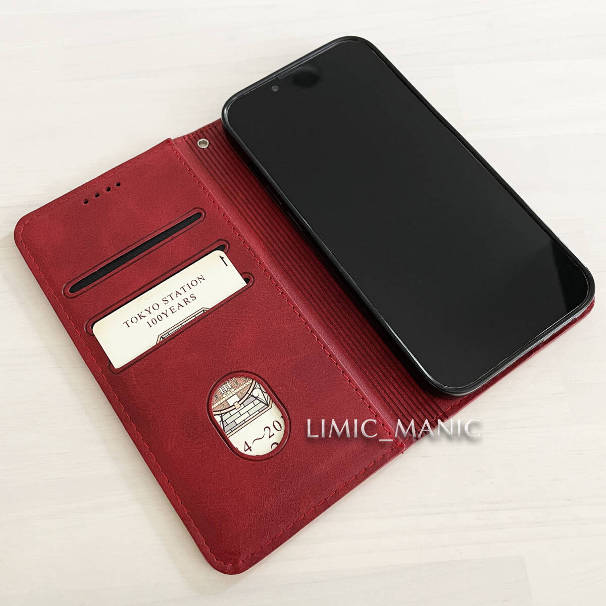 iPhone 13 / 14 手帳型 スマホ ケース マグネット 磁石 レッド 赤 高級PUレザー アイフォン_画像5