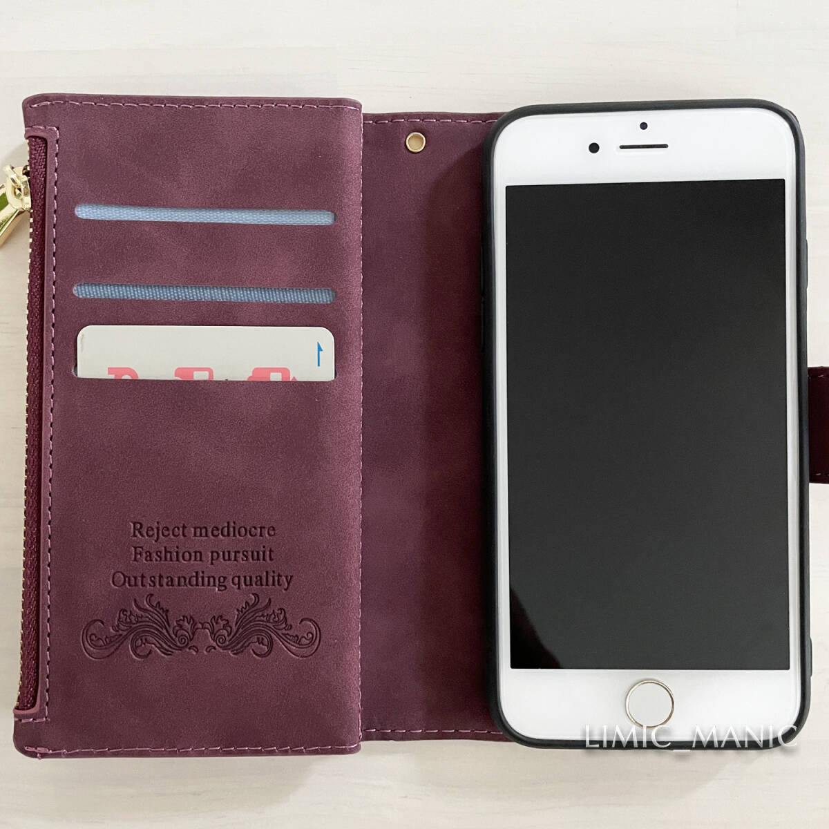 iPhone 7 8 SE (第2世代/第3世代) SE2 SE3 ケース スマホ 手帳型 レザー ワインレッド お財布 カード収納 アイフォン アイホン_画像3