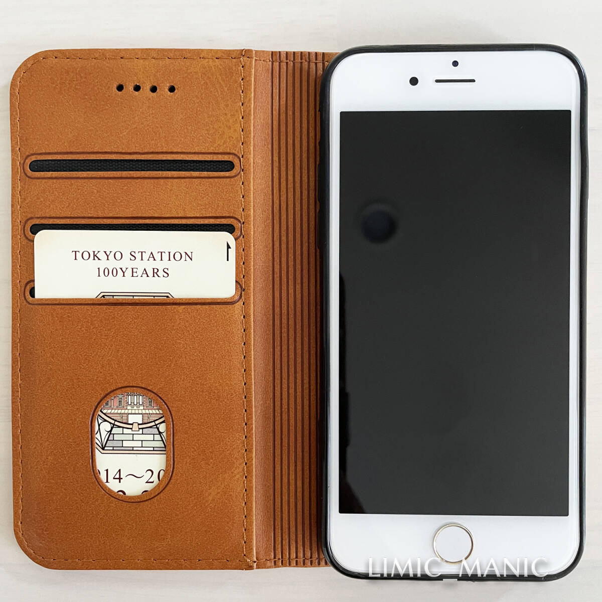 iPhone 7 8 SE (第2世代/第3世代) SE2 SE3 手帳型 スマホ ケース マグネット 磁石 ブラウン 茶 高級PUレザー アイフォン_画像2