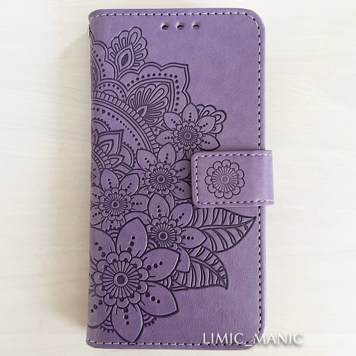 訳あり iPhone 7 8 SE (第2世代/第3世代) SE2 SE3 ケース スマホ 手帳型 カードケース パープル 紫 紫色 曼荼羅模様 花柄 アイフォン
