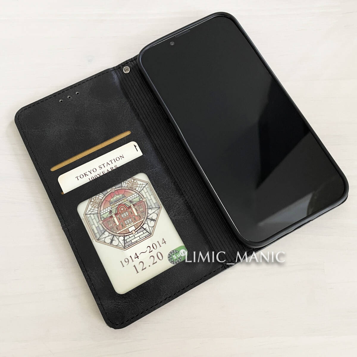 iPhone 13 / 14 ケース 手帳型 マグネット式 ブラック 黒 黒色 幾何学模様 線 アイフォン アイホンの画像5