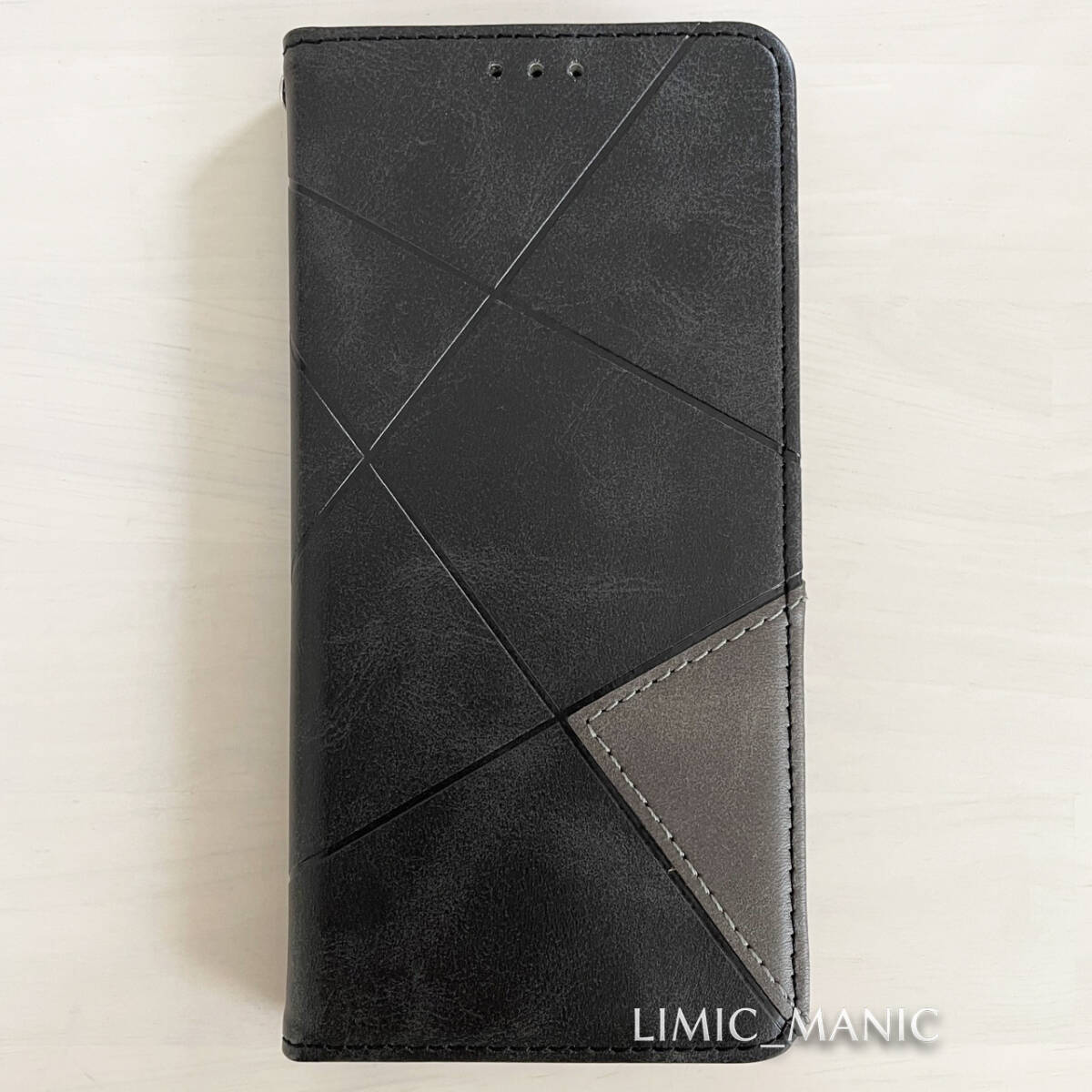 iPhone 13 / 14 ケース 手帳型 マグネット式 ブラック 黒 黒色 幾何学模様 線 アイフォン アイホンの画像1