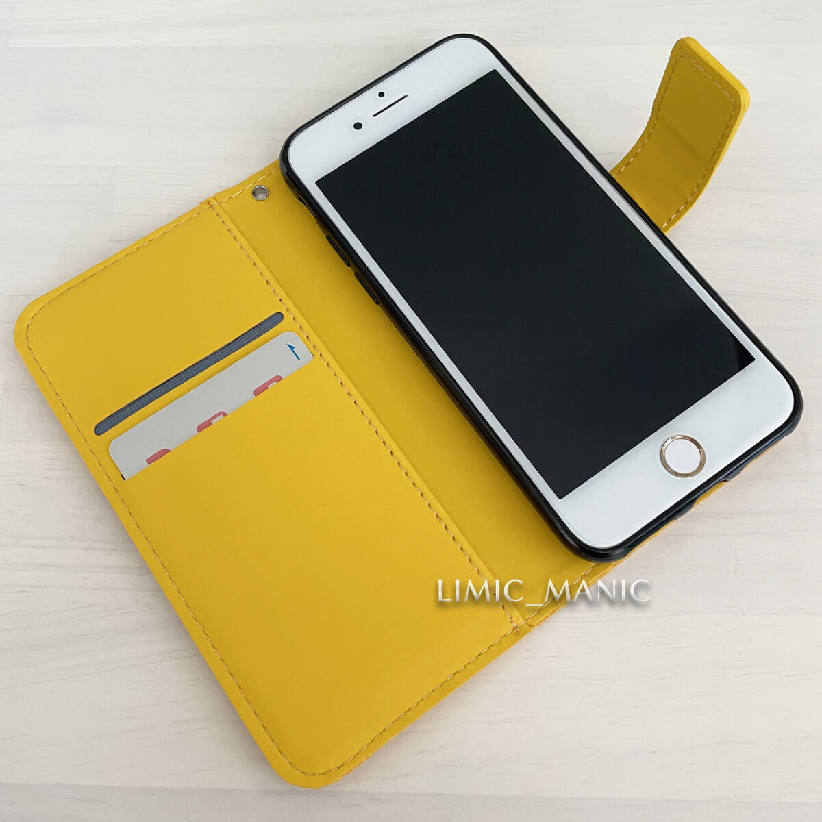 iPhone 7 8 SE (第2世代/第3世代) SE2 SE3 ケース スマホ 手帳型 カードケース イエロー 黄色 黄 エスニック風 曼荼羅模様 アイフォンの画像5