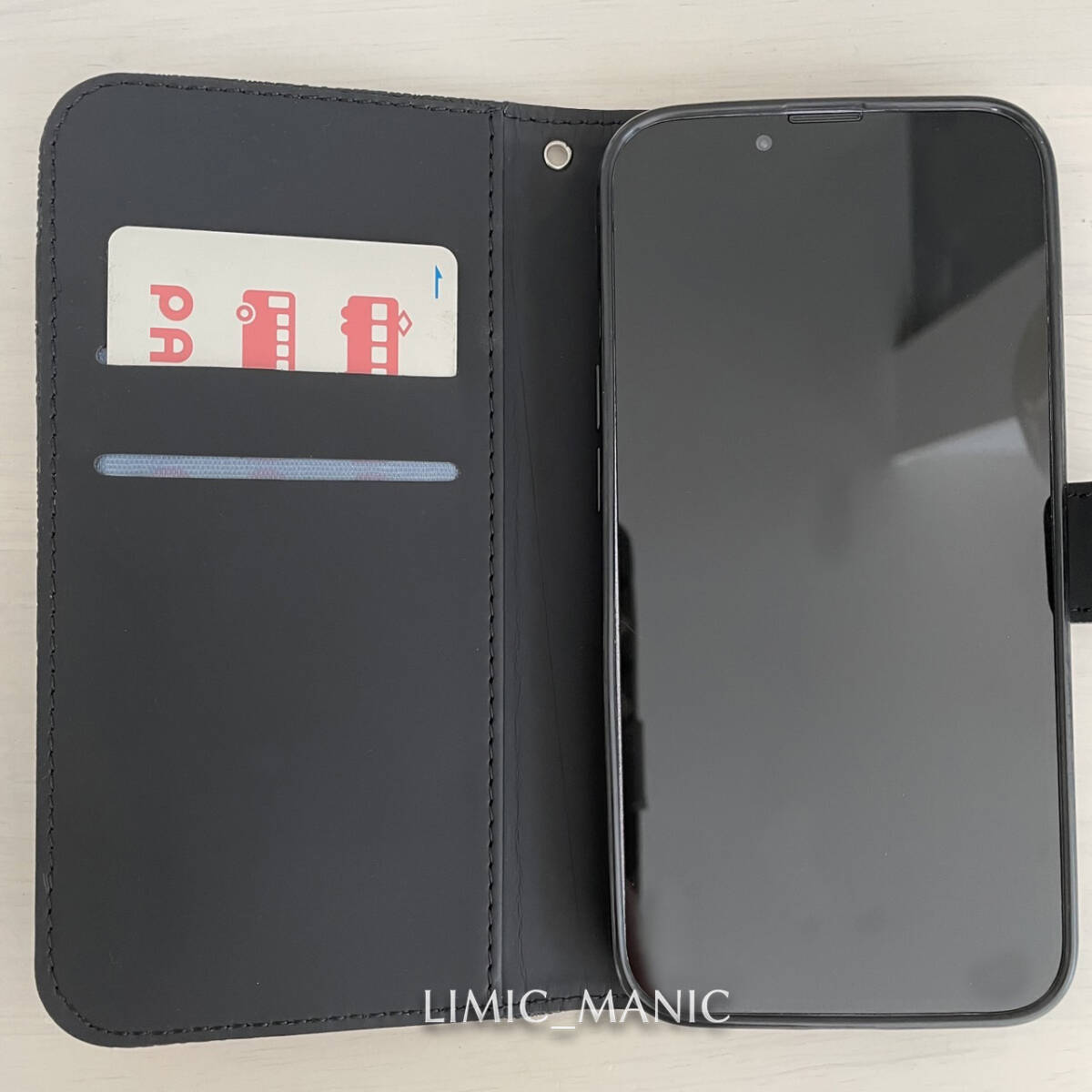 iPhone 13 / 14 ケース スマホ 手帳型 カードケース ブラック 黒 黒色 エスニック風 曼荼羅模様 アイフォンの画像2