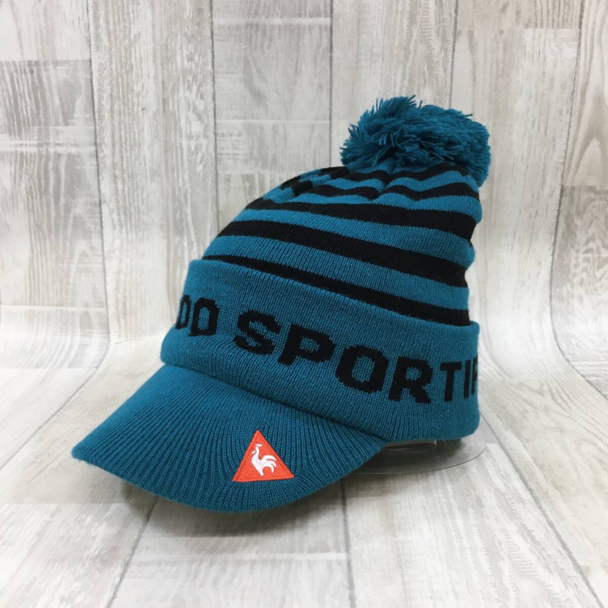 EZ3338●LE COQ SPORTIF つば付き ニットキャップ●55～57●ブルー系/ブラック ルコック スポルティフ_画像1