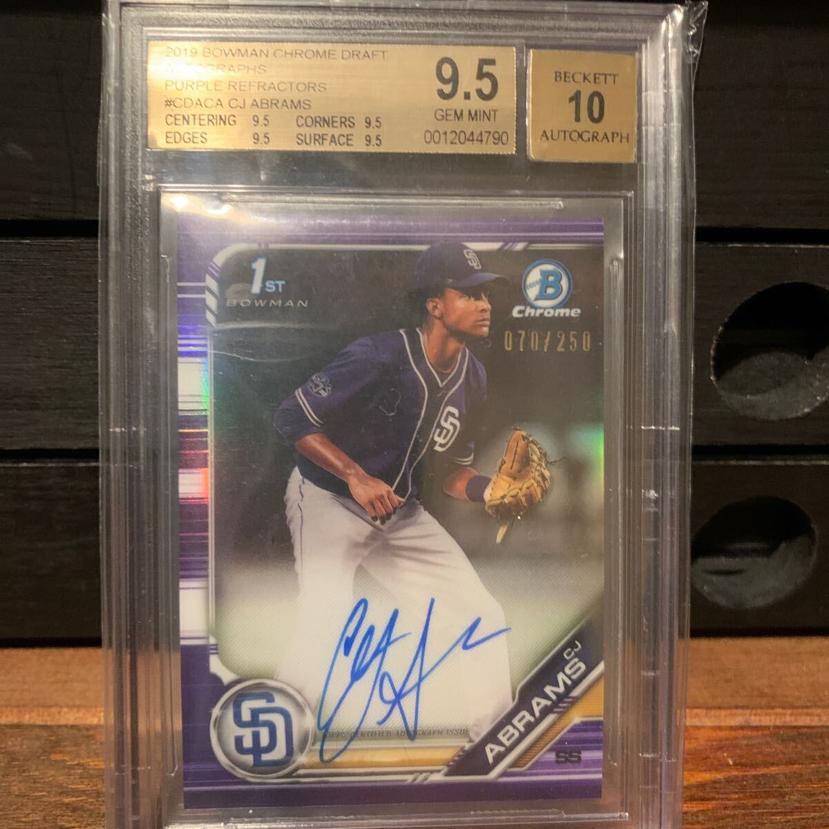 CJ Abrams 1st 2019 Bowman Draft Chrome Purple Refractor Auto /250 Beckett 9.5 RCの画像1