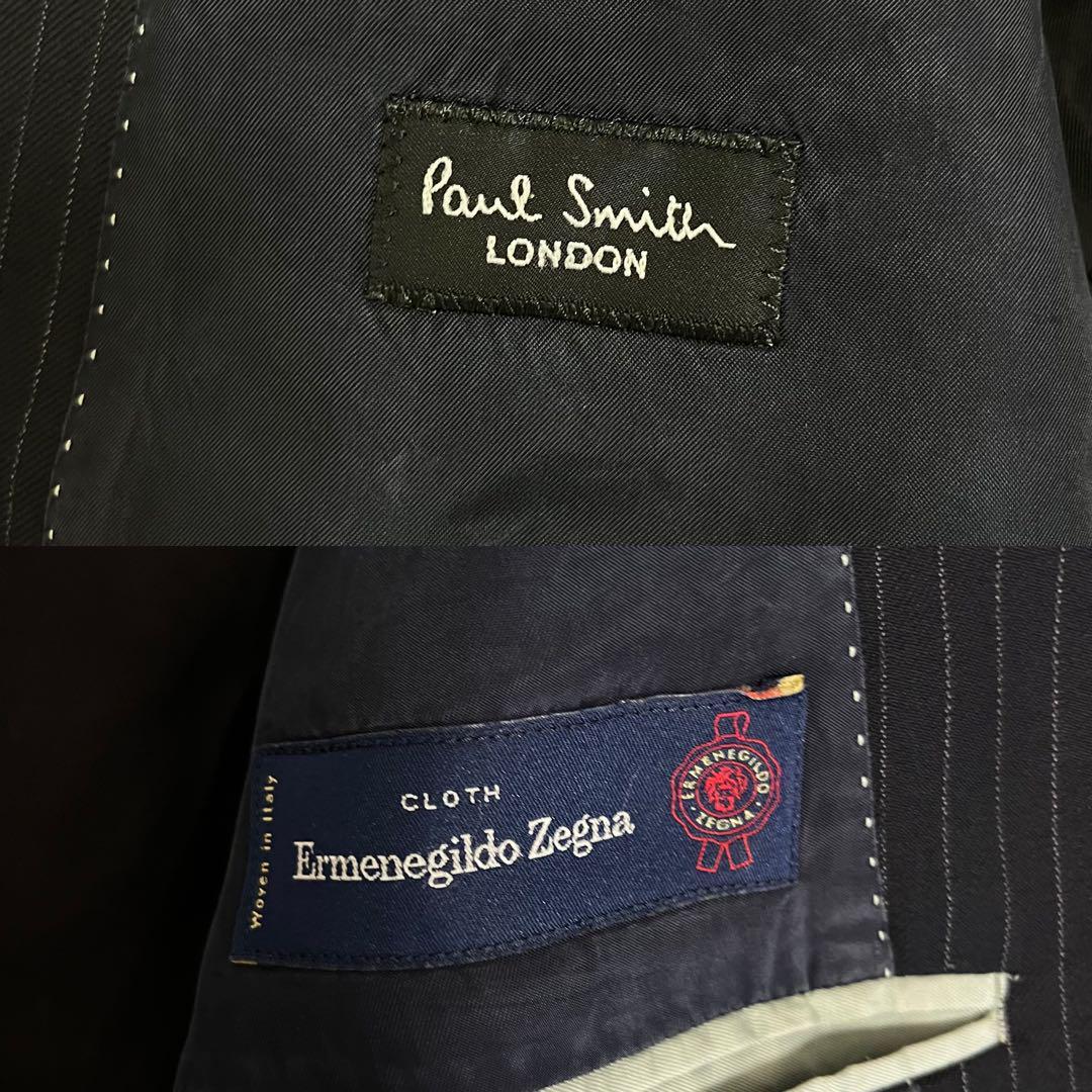 523 Paul Smith ポールスミス × Ermenegildo Zegna エルメネジルド ゼニア セットアップスーツ ネイビー L ストライプ_画像7