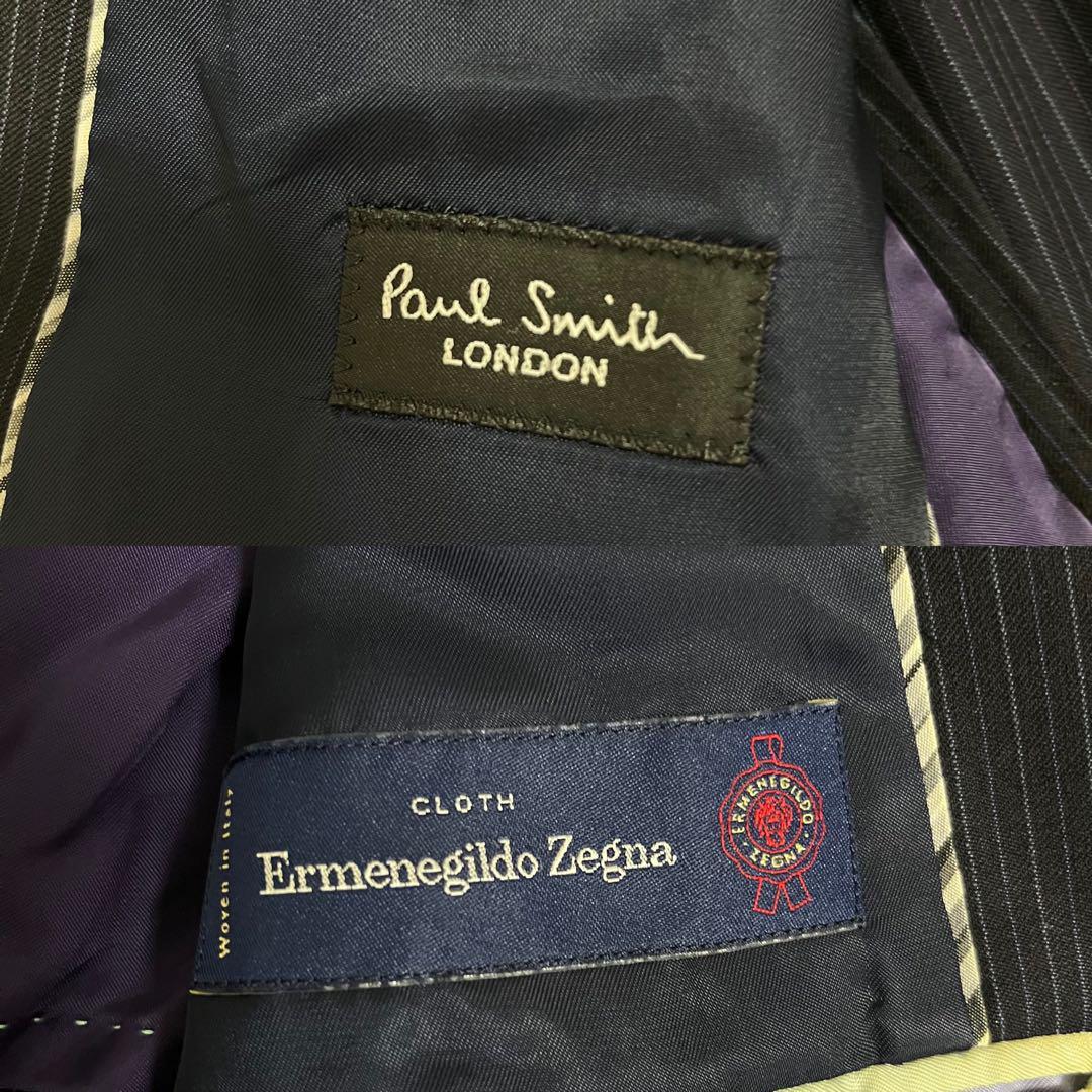 【最高峰の逸品】531 Paul Smith ポールスミス × Ermenegildo Zegna エルメネジルド ゼニア セットアップスーツ ネイビー S ストライプ_画像7