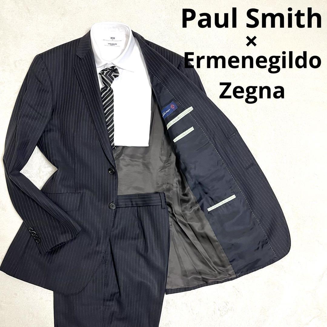 545 Paul Smith ポールスミス × Ermenegildo Zegna エルメネジルド ゼニア セットアップスーツ ブラック L_画像1