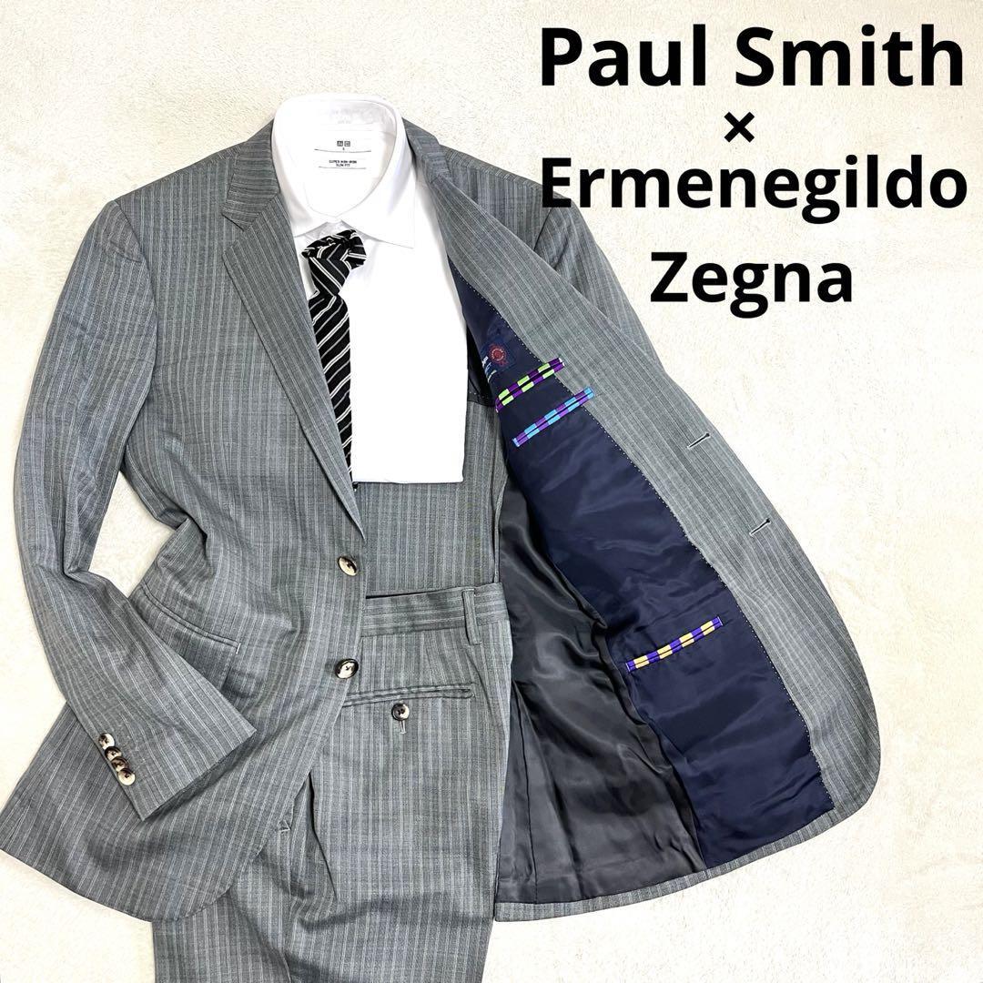 560 Paul Smith ポールスミス × Ermenegildo Zegna エルメネジルド ゼニア セットアップスーツ グレー M ストライプ_画像1