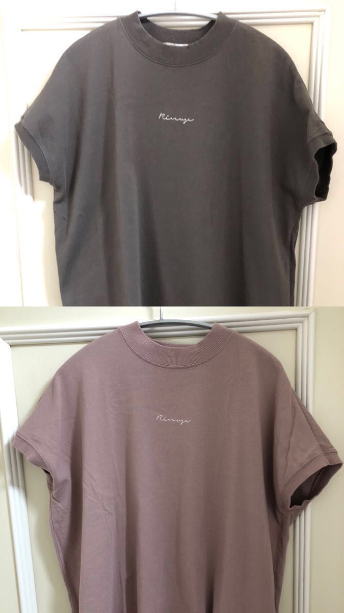 未使用　半袖Tシャツ　2枚セット　トップス　くすみカラー　チュニック　カットソー　ピンク　チャコール
