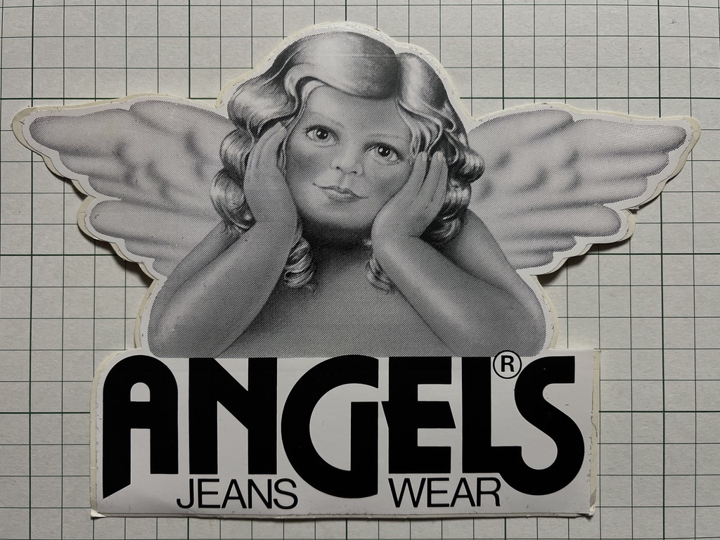 【大きめサイズ】外国 古いステッカー：ANGELS エンジェルス 広告 ロゴ 天使 ジーンズ ファッション 服 ビンテージ 海外 +Af_画像1