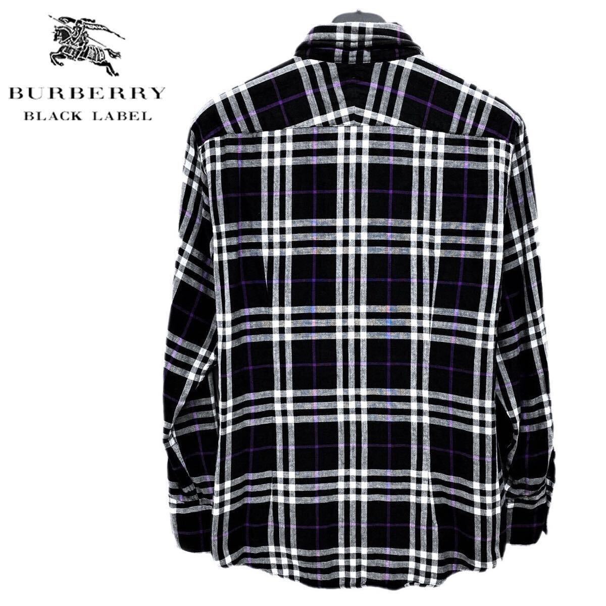  beautiful goods spring thing Burberry Black Label hose embroidery total pattern noba check collar wire wrinkle processing W gauze long sleeve shirt 3/L black BURBERRY BLACK LABEL